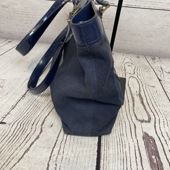 Tory Burch Canvas Jane Tote Shoulder Bag Beach‎ Navy Blue Double Straps Travel - Picture 5 of 14